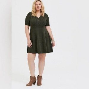 Torrid Ribbed Knit V Neck Skater Sweater Mini Dress